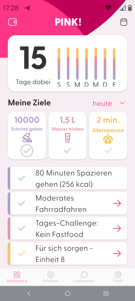 Pink! Coach App Ziele